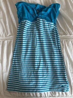 Abercrombie & Fitch Turquoise & White Striped Strapless Dress
